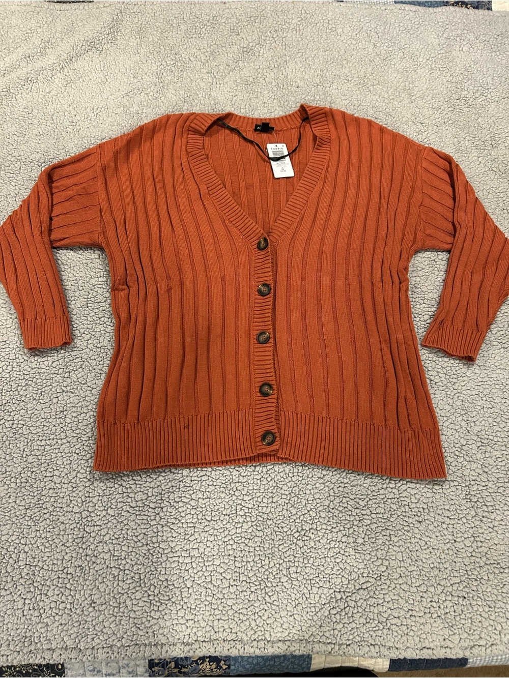 torrid Ribbed Button-Front Cardigan in Burnt Orange